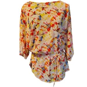 Chaus NY Colorful Geo Floral Lightweight Drop Adjustable Waist Blouse Size M....